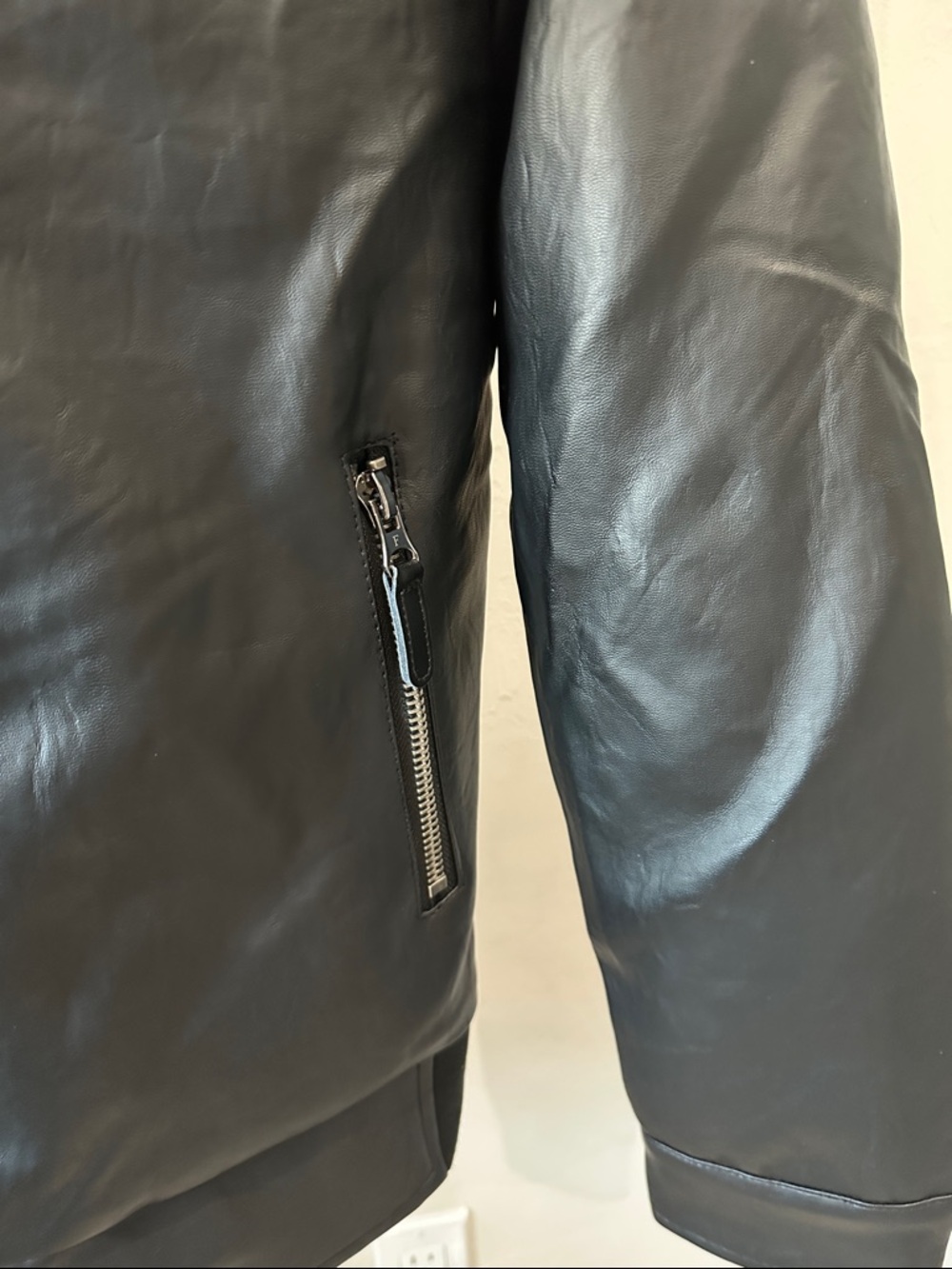 Ferrari Collection Black Leather Zip Bomber Jacket with Silver Hardware - Picture 3 of 6